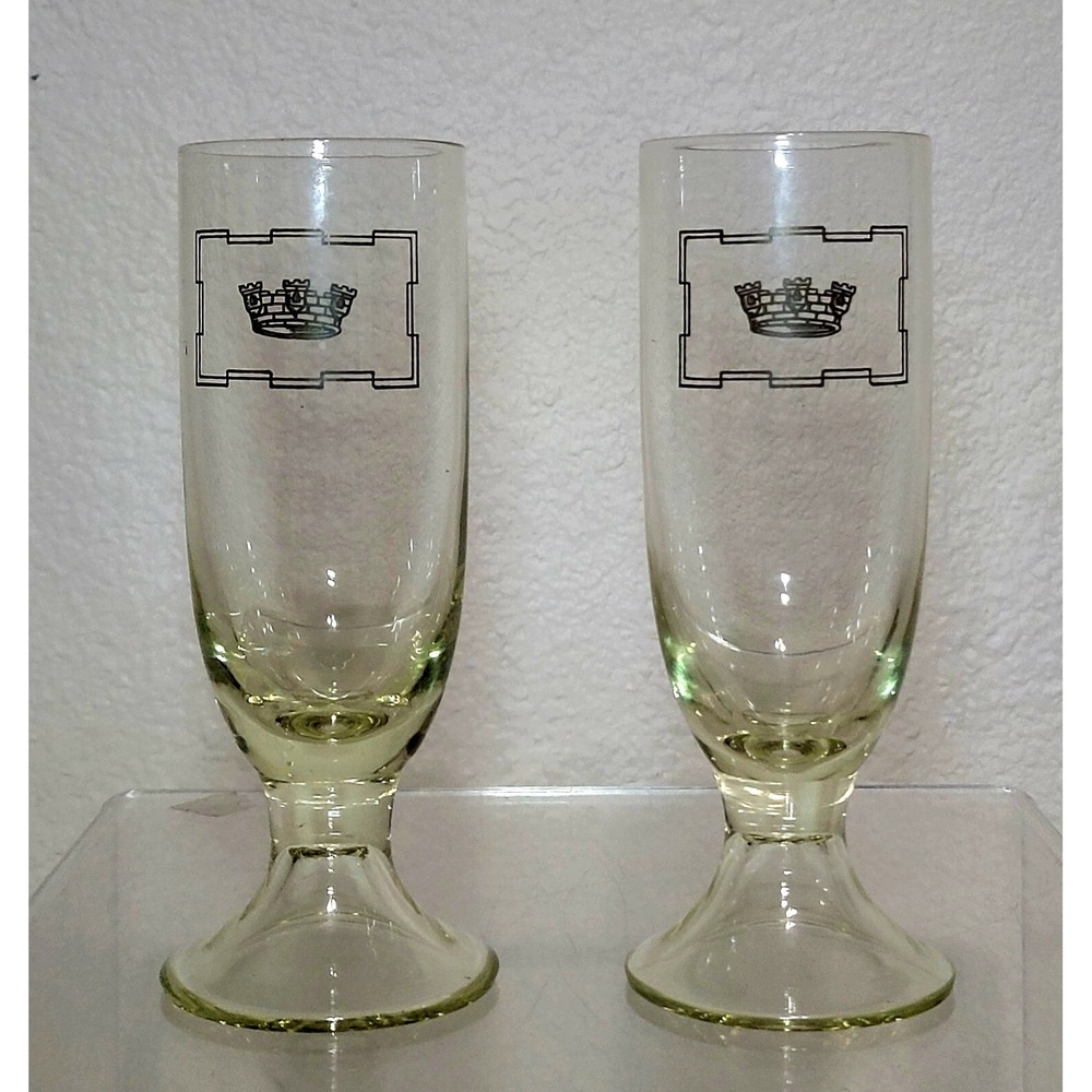 Crown Logo 7" Green Glowing Pilsner Blacklight Reactive Glass Set Of 2 Vintage!!